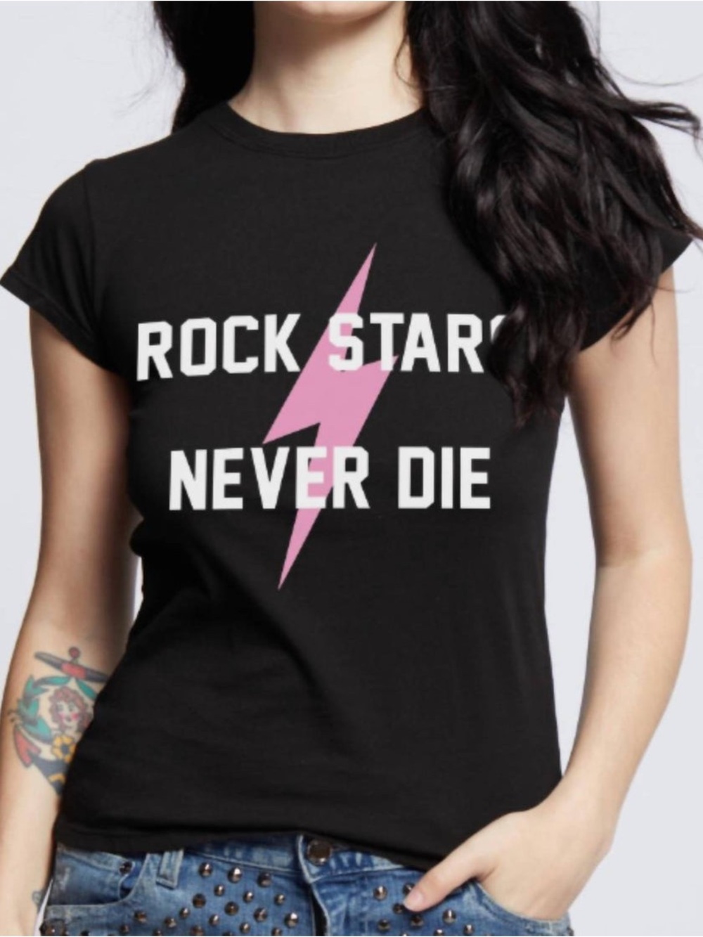 Recycled Karma Rock Stars Never Die Baby Tee in Black size S NWOT